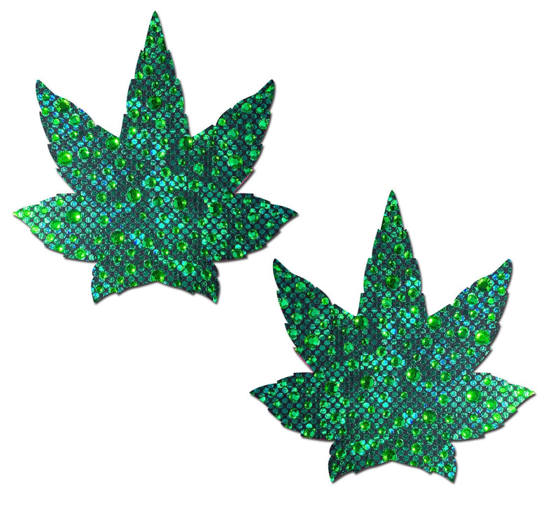 Pastease Indica Pot Leaf Crystal Green Weed Nipple Pasties-Pastease-Adult Clearance Center