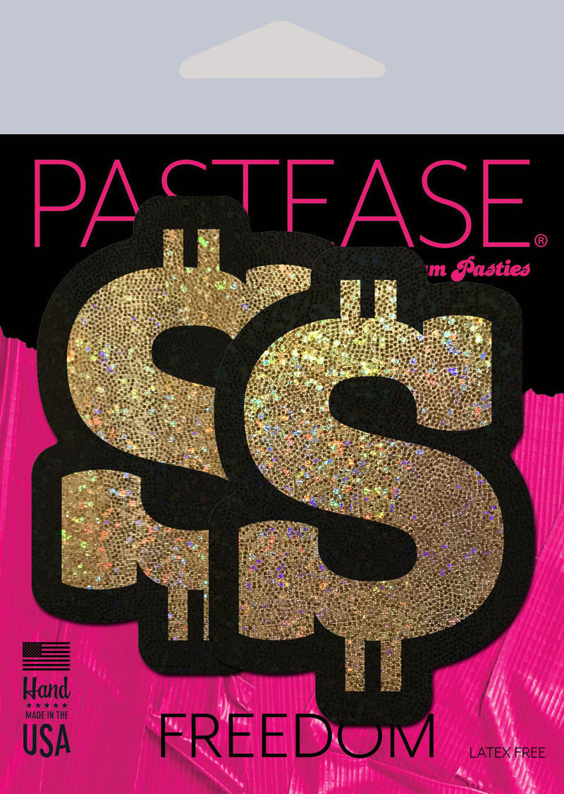 Pastease Money Gold Glitter Dollar Sign Nipple Pasties-Pastease-Adult Clearance Center