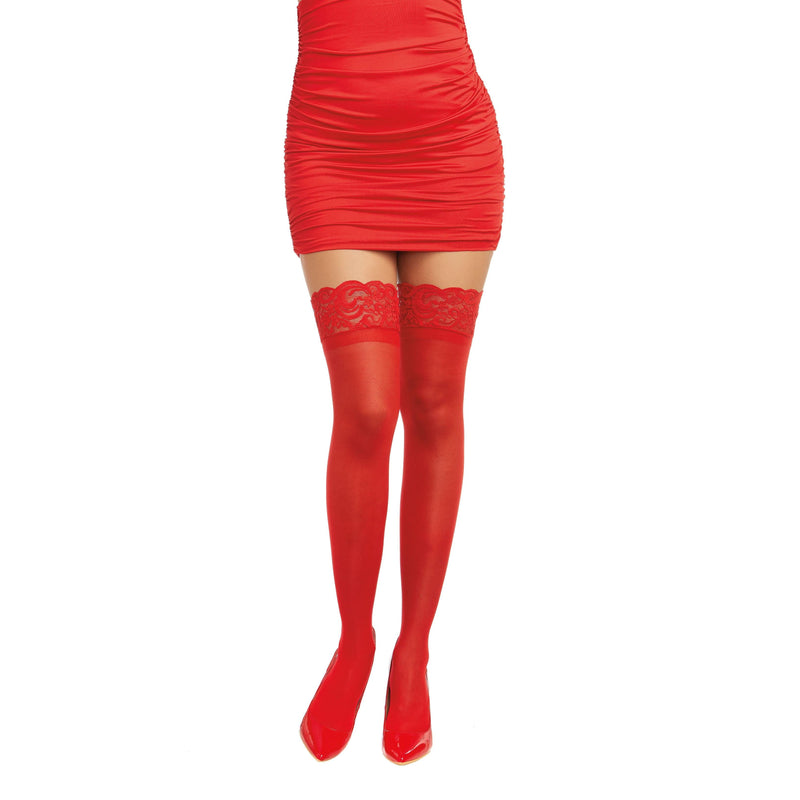 Sheer Thigh High W/ Stay Up Silicone Top Red O/s-Dream Girl Lingerie-Adult Clearance Center
